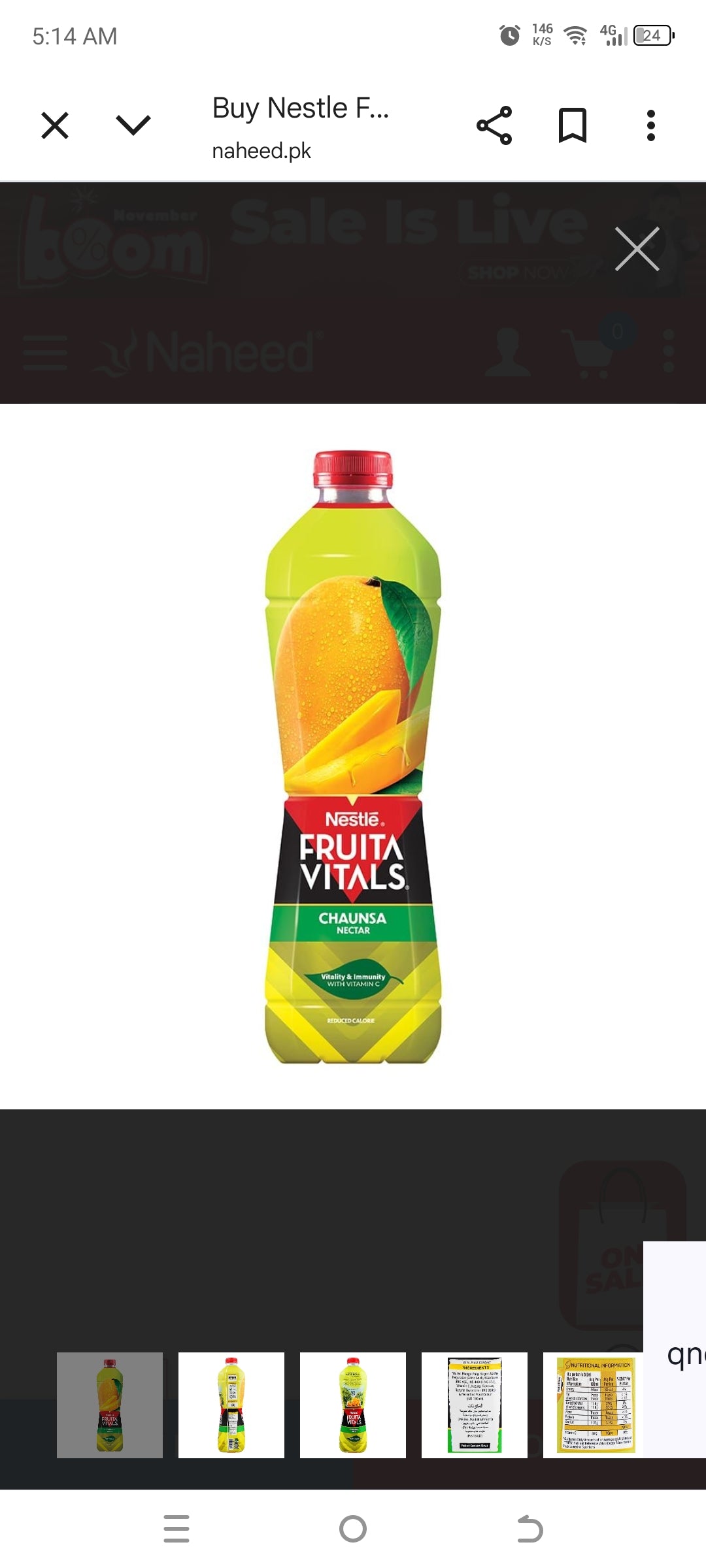 Nestle Fruita Vitals Chaunsa Fruit Nectar 1 Liter